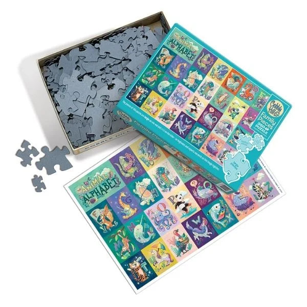 Alphabet puzzle set with pieces and packaging