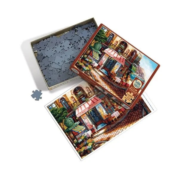 Jigsaw puzzle with a colorful cafe street design