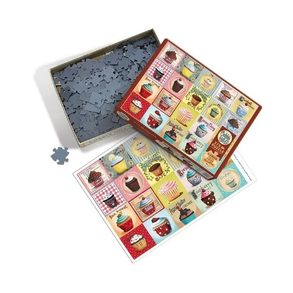 Puzzle with cupcake design on a white background