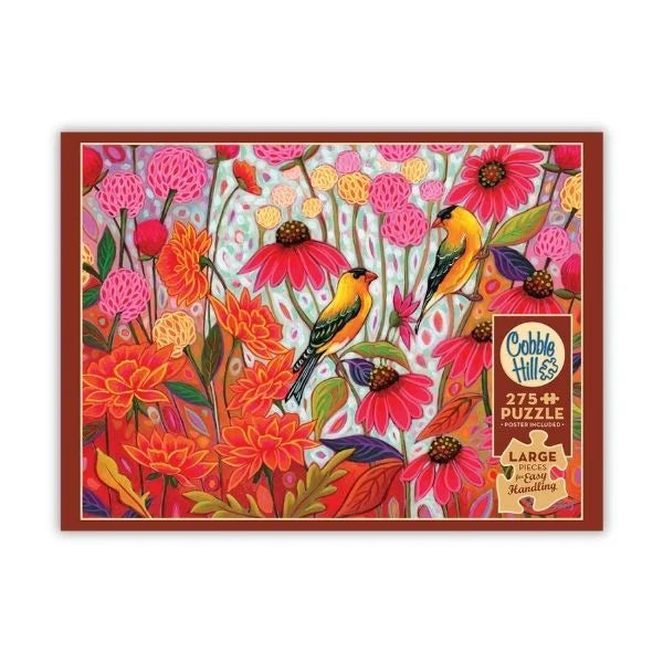 Cobble Hill puzzle box with colorful floral and bird design