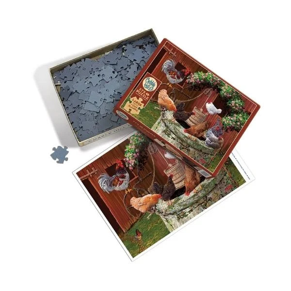 Puzzle featuring a chicken design with a barn