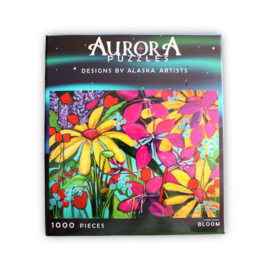 Front view of the 'Bloom' jigsaw puzzle box by Aurora Puzzles