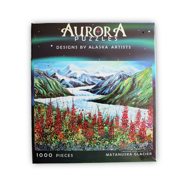 Front view of the 'Matanuska Glacier' jigsaw puzzle box by Aurora Puzzles