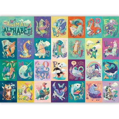 Colorful alphabet chart with animal illustrations 