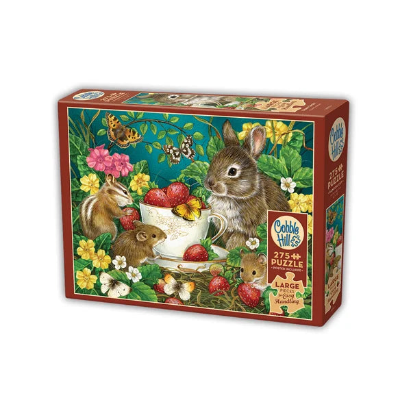 Jigsaw puzzle box with rabbits and flowers design 