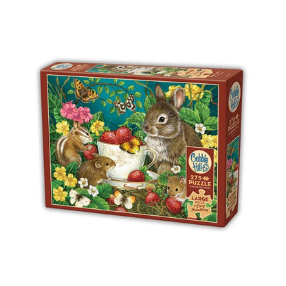 Jigsaw puzzle box with rabbits and flowers design 