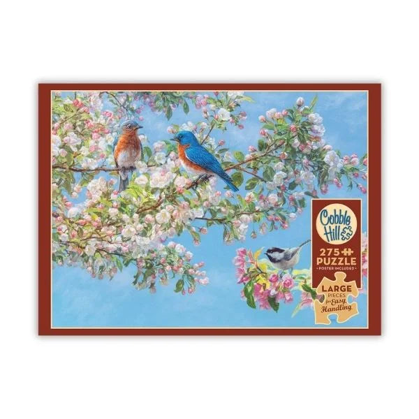 Cobble Hill puzzle box with birds on a branch and cherry blossoms