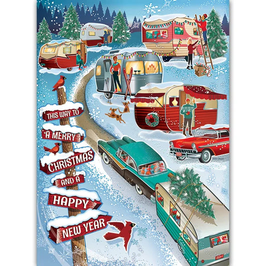 Complete image of the Cobble Hill Christmas Campers 1000 Piece Jigsaw Puzzle Box