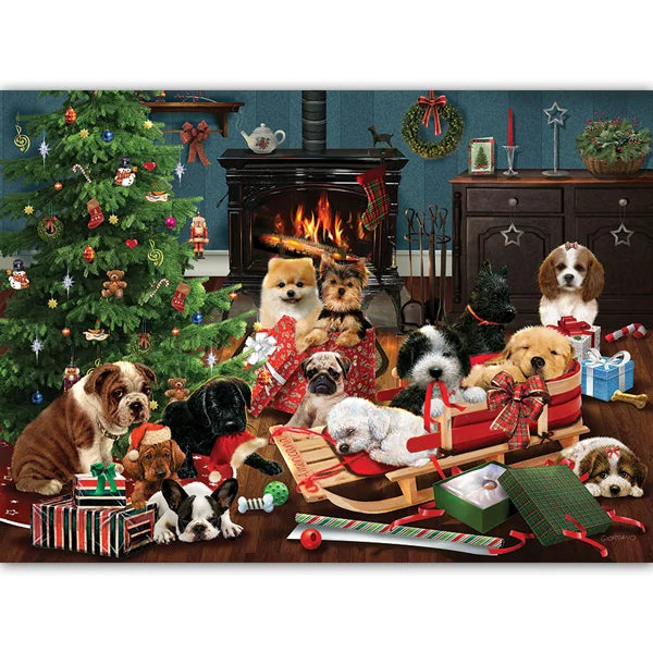 Christmas Puppies 1000 Piece Jigsaw Puzzle By Cobble Hill - Puzazzled