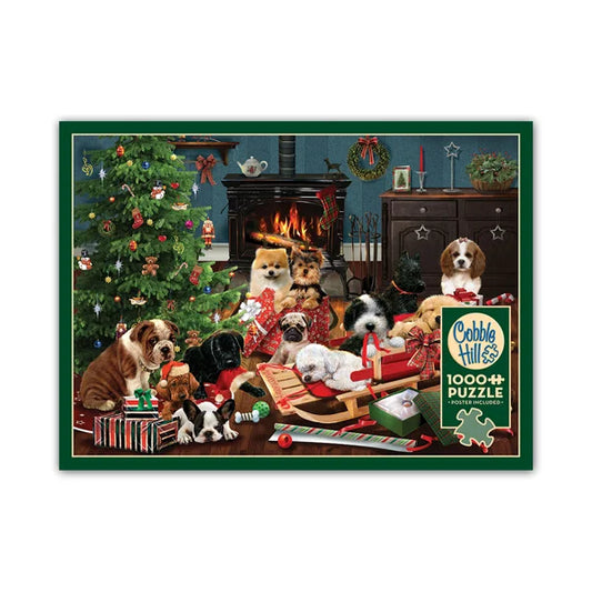 Christmas Puppies 1000 Piece Jigsaw Puzzle By Cobble Hill - Puzazzled