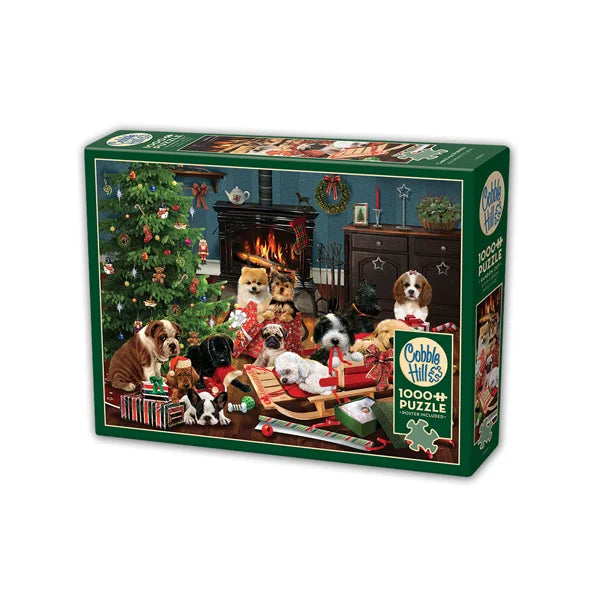 Christmas Puppies 1000 Piece Jigsaw Puzzle By Cobble Hill - Puzazzled