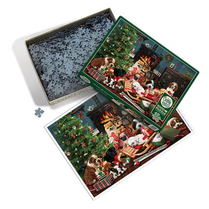 Christmas Puppies 1000 Piece Jigsaw Puzzle By Cobble Hill - Puzazzled