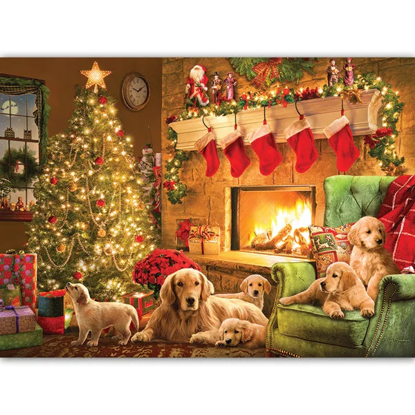  Complete image of the 'Cozy Fireplace' jigsaw puzzle by Cobblehill Puzzles