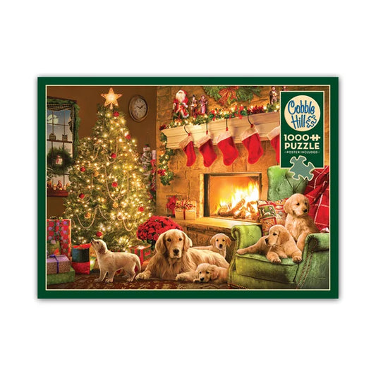 Front view of the Cobble Hill Cozy Fireplace 1000 Piece Jigsaw Puzzle Box