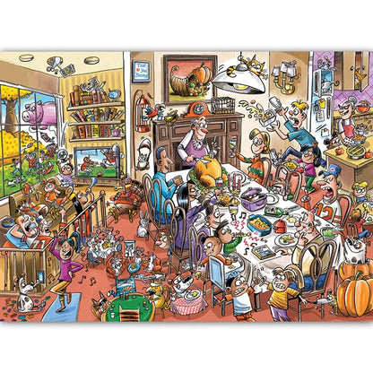 Complete image of the 'DoodleTown Thanksgiving Togetherness' jigsaw puzzle by Cobblehill Puzzles