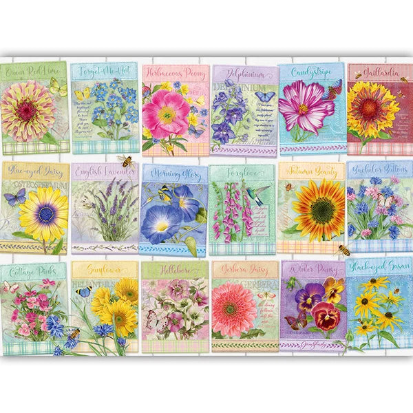 Complete image of the Cobble Hill Seed Packets 500 Piece Jigsaw Puzzle Box