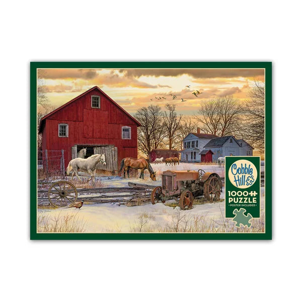 Front view of the Cobble Hill Winter on the Farm 1000 Piece Jigsaw Puzzle Box