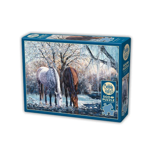 Side view of the 'Winter's Beauty' jigsaw puzzle box by Cobblehill Puzzles