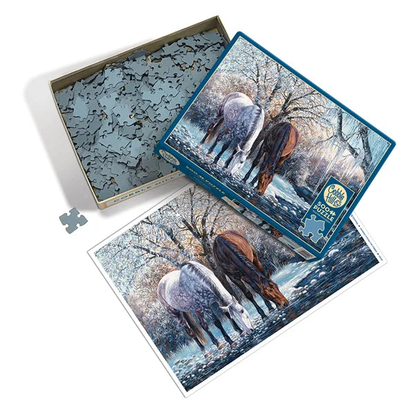 Top view of the 'Winter's Beauty' jigsaw puzzle box by Cobblehill Puzzles