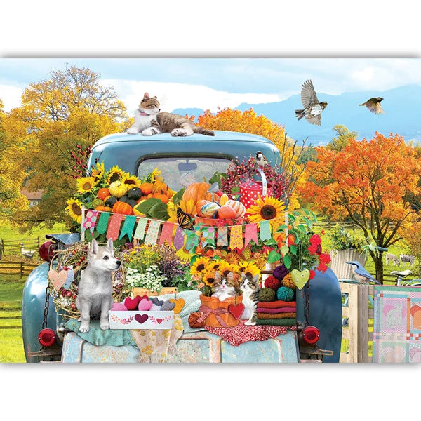 Complete image of the 'Country Truck in Autumn' jigsaw puzzle by Cobble Hill Puzzles