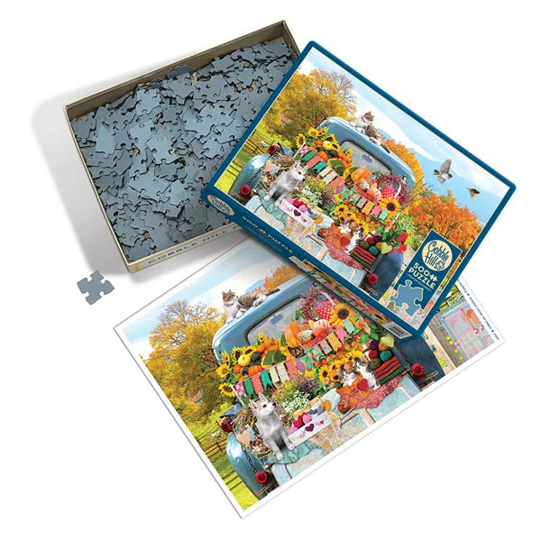 Top view of the 'Country Paradise' jigsaw puzzle box by Cobble Hill Puzzles