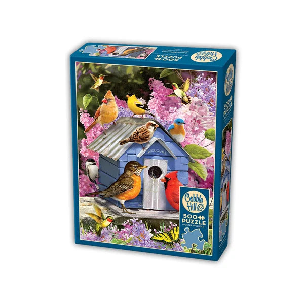 Side view of the Cobble Hill Spring Birdhouse 500 Piece Jigsaw Puzzle Box