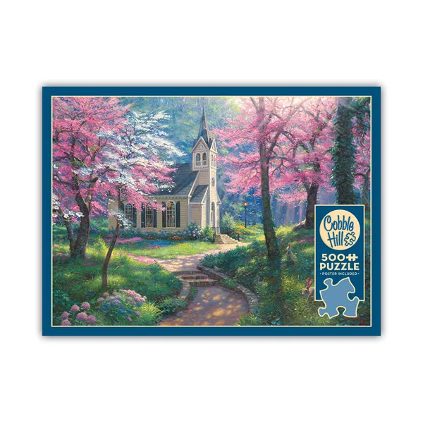 Front view of the 'Spring's Embrace' jigsaw puzzle box by Cobble Hill Puzzles
