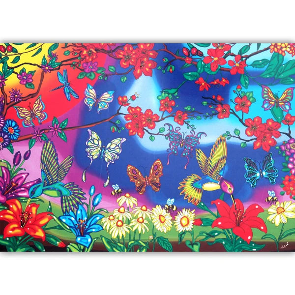 Complete image of the 'Butterflies and Hummingbird' jigsaw puzzle by JaCaRou Puzzles