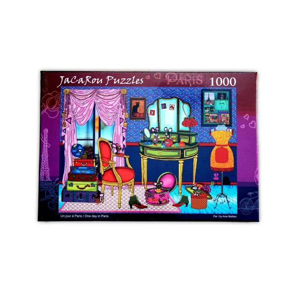 Front view of the 'One Day in Paris' jigsaw puzzle box by JaCaRou Puzzles