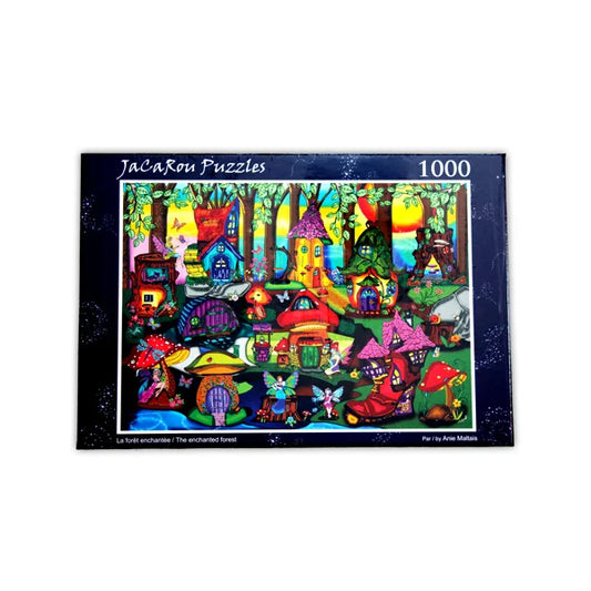 Front view of the 'The Enchanted Forest' jigsaw puzzle box by JaCaRou Puzzles