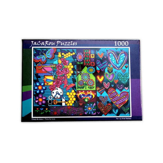 Front view of the 'Time for Love' jigsaw puzzle box by JaCaRou Puzzles