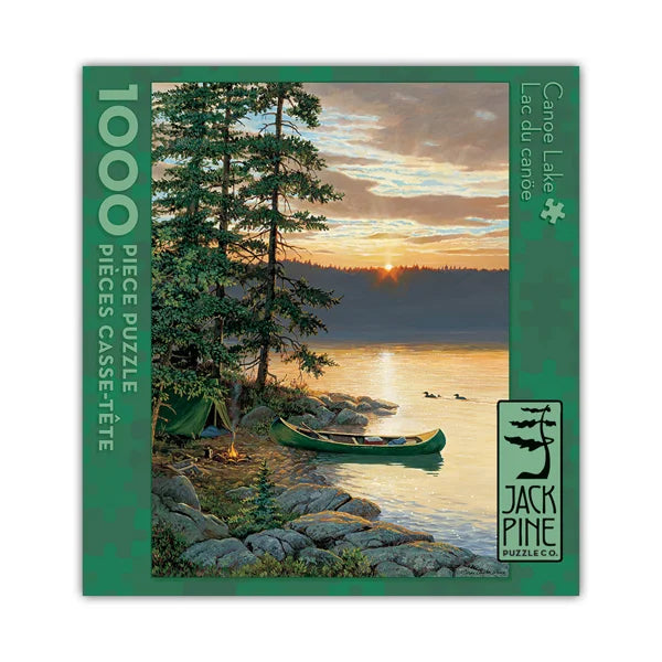 Front view of the 'Canoe Lake' jigsaw puzzle box by Jack Pine Puzzles