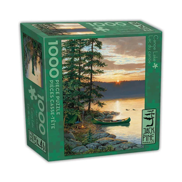 Side view of the 'Canoe Lake' jigsaw puzzle box by Jack Pine Puzzles