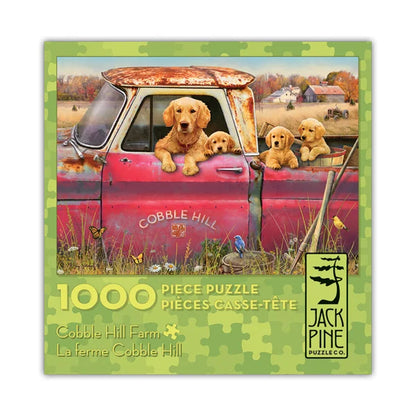 Front view of the 'Cobble Hill Farm' jigsaw puzzle box by Jack Pine Puzzles