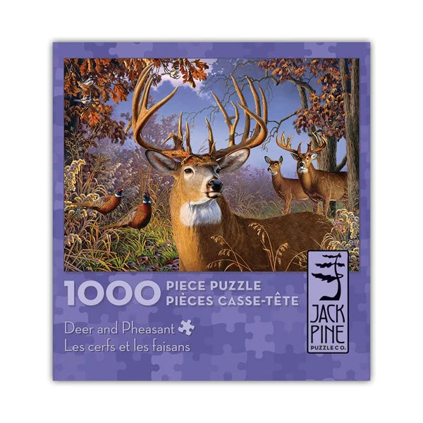 Front view of the 'Deer and Pheasant' jigsaw puzzle box by Jack Pine Puzzles