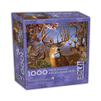 Side view of the 'Deer and Pheasant' jigsaw puzzle box by Jack Pine Puzzles