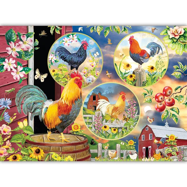 Complete image of the 'Rooster Magic' jigsaw puzzle by Jack Pine Puzzles