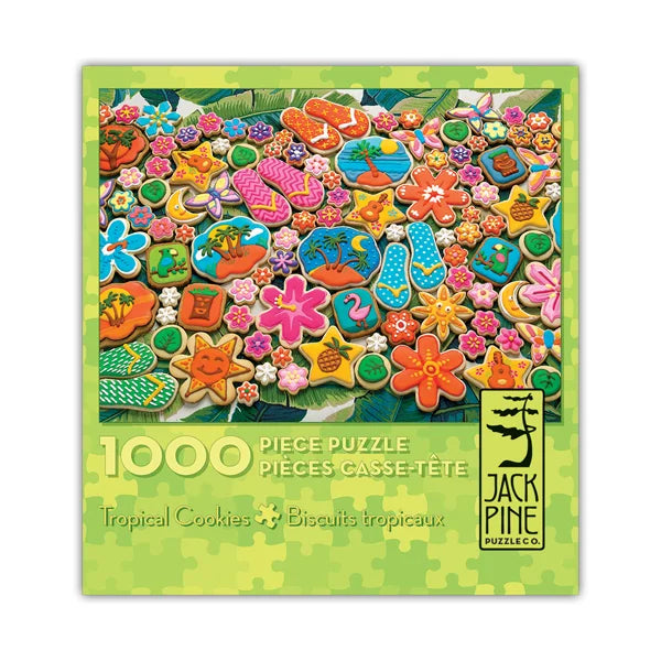 Front view of the 'Tropical Cookies' jigsaw puzzle box by Jack Pine Puzzles