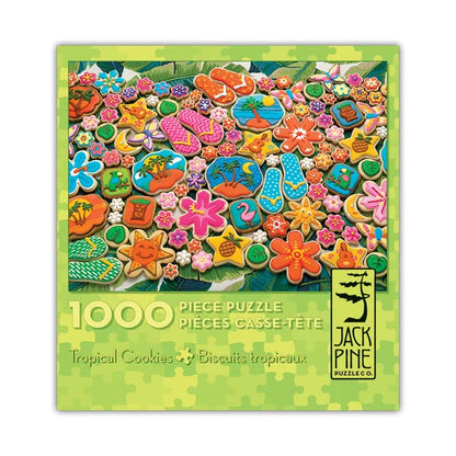 Front view of the 'Tropical Cookies' jigsaw puzzle box by Jack Pine Puzzles