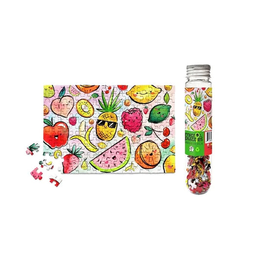 Top view of the 'Funny Fruit' jigsaw puzzle box by Micro Puzzles