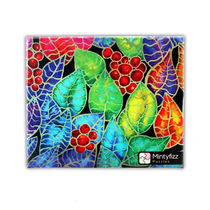 Front view of the 'Gilded Berries' jigsaw puzzle box by Mintyfizz Puzzles