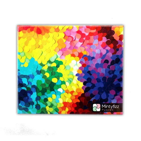 Front view of the 'Prismatic Scales' jigsaw puzzle box by Mintyfizz Puzzles