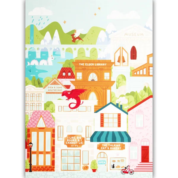 Complete image of the 'Folktale Town' jigsaw puzzle by Reverie Puzzles